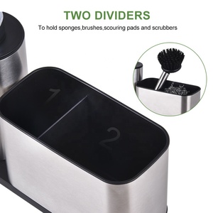 Distributeur de savon multifonctionnel en acier inoxydable pour cuisine et support d'éponge sur pied, outils avec design peu encombrant - Product Image 5