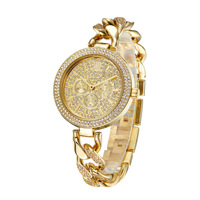 Montre de luxe élégante et tendance, or brillant, style hip-hop, avec chaîne cubaine, quartz, pour femme, sertie de diamants
