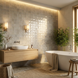 Azulejo Zellige Gris Suave de 4x4 Pulgadas, Azulejos de Terracota Artesanales Esmaltados a Mano, Estilo Wabi-Sabi, Revestimiento de Cocina Moderno, Decoración de Pared Minimalista de Lujo - Product Image 2