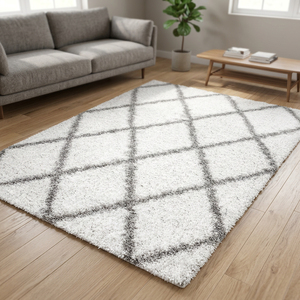 Alfombra Moderna para Dormitorio, Antideslizante, de Pelo Largo, con Diseño Geométrico, para Yoga, 160x229cm, Blanca - Product Image 2