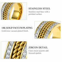 Breiter Edelstahl-Zirkonring mit geflochtenem Mittelteil und 14K Gold-Vakuumbeschichtung, 9g Statement-Ring