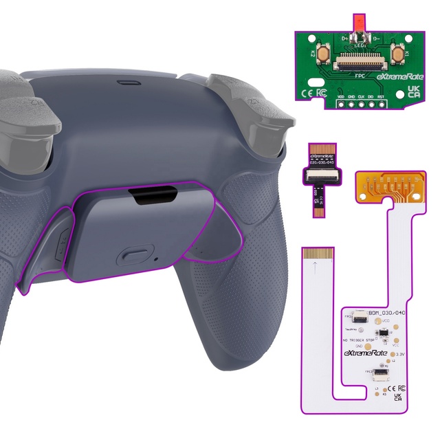 EXtremeRate Rubberized Sterling Silver Remappable RISE V3 Remap Kit for PS5 Controller BDM-030/040/050