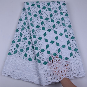 Bordado 100% tela de encaje de algodón seco con cuentas para vestido de fiesta encaje de algodón de gasa suiza de Dubái de alta calidad con piedras 1710 - Product Image 5