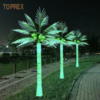 Grand palmier tropical artificiel réaliste en métal Feuilles LED Lumières colorées lumineuses Intérieur/extérieur Paysage de Noël