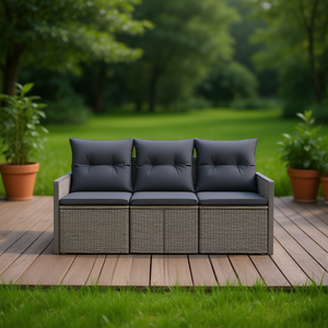 Ensemble de canapés de jardin gris avec coussins, mobilier d'extérieur au design contemporain, résistant aux UV, en rotin PE imperméable - Product Image 2