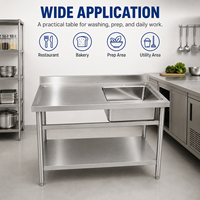 Évier commercial en acier inoxydable, lavabo de cuisine poli sur pied, plan de travail pour équipement de restauration