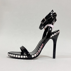 Escarpins dorés à talons hauts pour femmes, ornés de grands strass, sandales d'été à bout ouvert avec bride unique à la cheville - Product Image 6