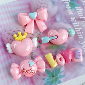Accesorios de Resina con Forma de Corazón Rosa y Lazo de Flecha, Horquillas para el Cabello, Decoraciones Lindas - Product Image 1