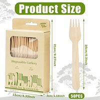 Lot de 50 fourchettes en bois jetables, fourchettes en bois de 6,3 pouces, fourchettes biodégradables écologiques compostables, couverts en bois