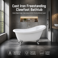 Baignoire autoportante moderne en fonte à pattes de chat, baignoire classique avec 4 pieds en aluminium chromé pour salle de bain d'appartement et hôtel