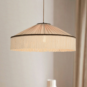Lustre rond bohème crème français vintage japonais à pampilles, LED E26, hauteur réglable pour chambre et salon - Product Image 2