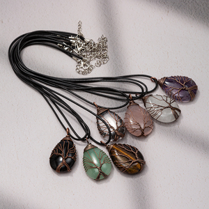 Vintage 25*45mm Teardrop <strong>Pendant</strong> on <strong>Black</strong> Leather <strong>Rope</strong> Wire Wrapped with Healing Crystal Quartz Waterdrop Gemstone Necklace - Product Image 2