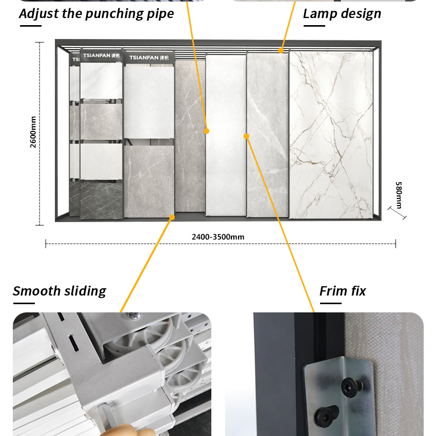 Factory Price Granite Marble And Stone Push Pull Exhibition Sample Display Stand Ceramic Tiles Showroom Sliding Display Racks