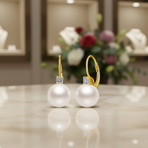 Orecchini Pendenti con Perle Akoya Placcati in Oro 18K, Perle Coltivate Bianche AAA Rotonde, Gioielli da Sposa Classici per Donna - Product Image 2