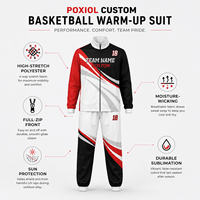 Combinaison d'échauffement de basketball personnalisée à séchage rapide, survêtement à manches longues entièrement zippé, uniforme d'entraînement d'équipe par sublimation, vente en gros