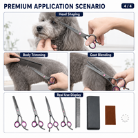 Kit de Toilettage pour Animaux : 4 Ciseaux (Droits, Courbes, Démêlants, Effilants) avec Peigne et Étui – Accessoires Essentiels pour le Toilettage des Animaux