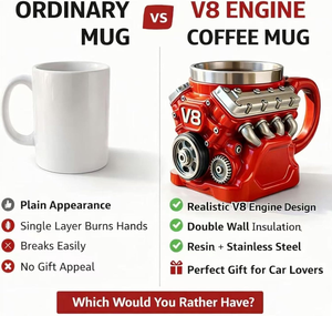 V8 Engine <b>Coffee</b> Insulated Travel Mug Retro Mechanical Engine Themed <b>Coffee</b> Mug Durable Stainless Steel With Handle Stainless - Product Image 6