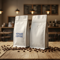 Sachet Doypack en aluminium à fond plat avec soufflet et fermeture Ziplock en T, pour emballage de grains de café, avec valve, 4OZ 8OZ 16OZ