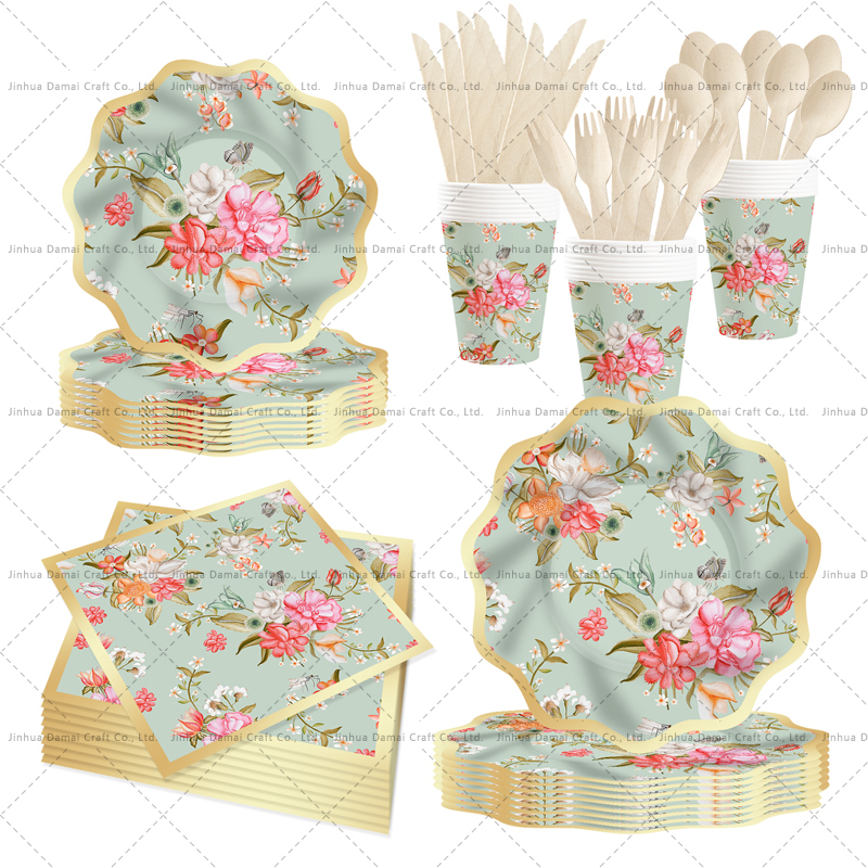 DAMAI 10 Inches Floral Paper Plates
