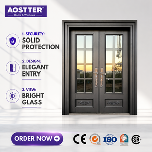<span class=keywords><strong>Porte</strong></span> à battant en aluminium AOSTTER robuste, finition chêne foncé, motif grain <span class=keywords><strong>de</strong></span> <span class=keywords><strong>bois</strong></span>, grille classique, pour <span class=keywords><strong>entrée</strong></span> principale <span class=keywords><strong>de</strong></span> cabane rustique extérieure - Product Image 1