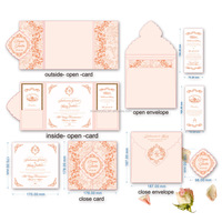 Ensemble d'invitations de mariage vintage à motif floral, pliables en trois parties, avec cartes d'accompagnement et enveloppe extérieure, impression personnalisée