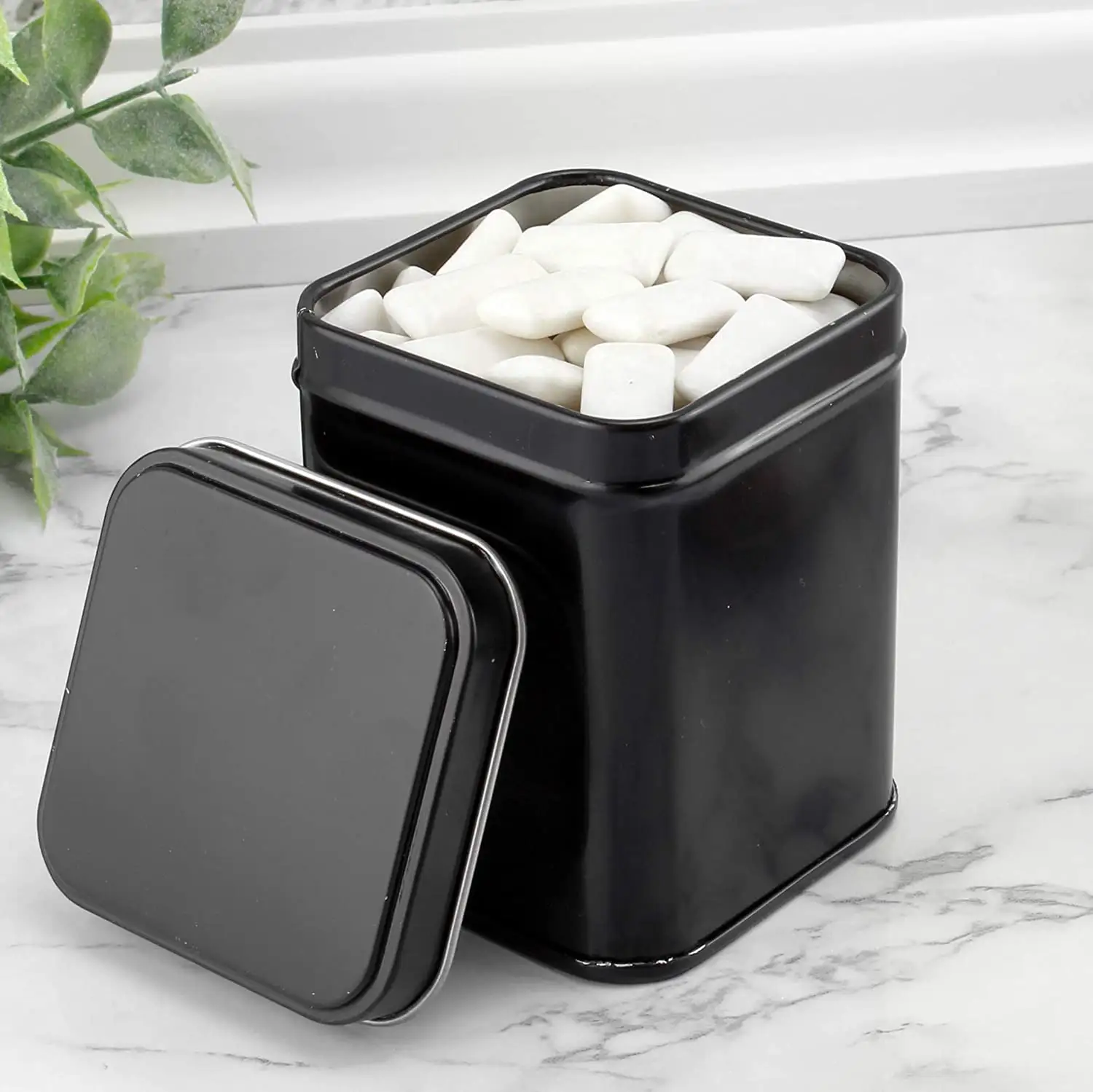 Benutzer definiertes gedrucktes Logo Kleine leere schwarze Metall dosen Box Square Food Grade Tee Geschenk boxen Blechdose Verpackung