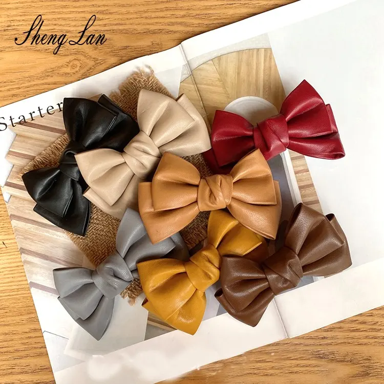 Shenglan Fashion Leather Butterfly Hair Clips For Women Pu bow Hairpins Hair Accessories
