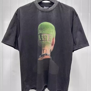 Men's American-style High-street Vintage Portrait-print Heavyweight Pre-washed Distressed Casual Loose-fit Short-sleeve <strong>T</strong>-<strong>shirt</strong> - Product Image 2