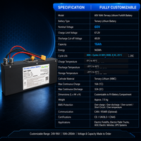 Batterie lithium-ion personnalisée 60V 16Ah 960Wh NCM avec BMS intelligent, batterie lithium ternaire industrielle pour chariot élévateur électrique CNRY-60V 800