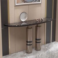 Tables consoles extensibles modernes de luxe pour entrée, salon, couloir, avec cadre en acier inoxydable doré et plateau en marbre, pour hôtel, maison, villa