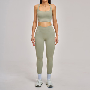 2PCS New Women Seamless High-Stretch Breathable Bra Yoga Leggings Racerback Gym Fitness Workout Running Outfit Pilates Yoga Suit