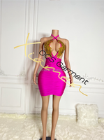 Robe de soirée sexy Ocstrade Fashion Design en strass dorés, style licou, ajourée, froncée, courte, pour club et fête