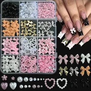12Grids 3D Multi-Colors Ribbon Flower Nail Art Charms Simulated Petals Love,<b>Metal</b> Bowknot Nail Decoration DIY Manicure Accessory - Product Image 2