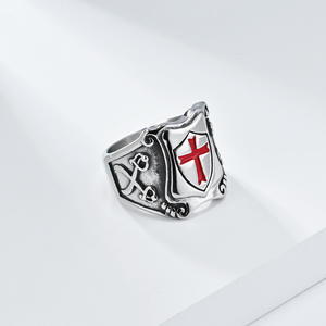 Shield Cross Titanium Steel <b>Ring</b> Men's Fashion Jewelry Black Silver Color Retro Punk Style - Product Image 3