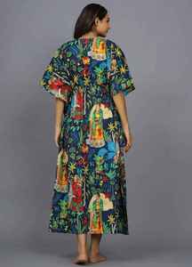 Handmade Navy Cotton <b>Kaftan</b> Kahlo Inspired <b>Beach</b> Cover Up Lightweight Resort Wear For Women - Product Image 3
