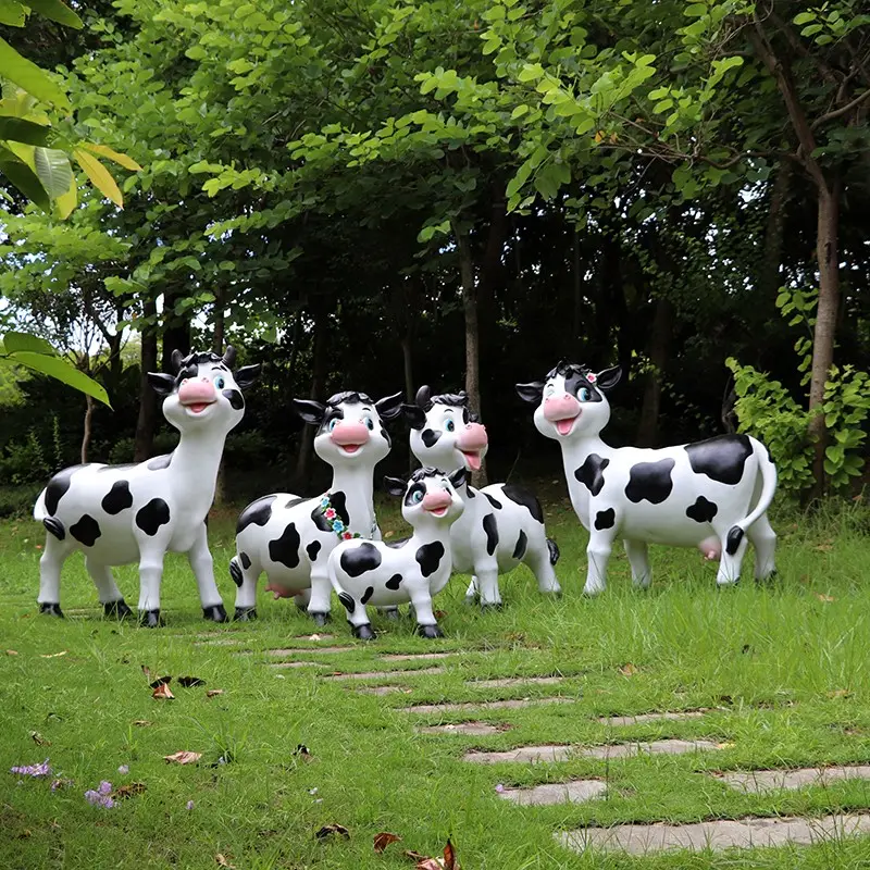 Escultura de Animal gigante para jardín Decoración de estatuas de ganado Escultura de fibra de vidrio de vaca personalizada para jardín