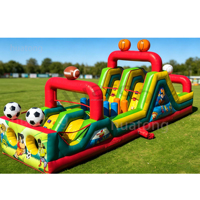 Parcours d'obstacles gonflable commercial en PVC 0,55 mm, thème football, pour jeux de défi et de course sportive, à louer