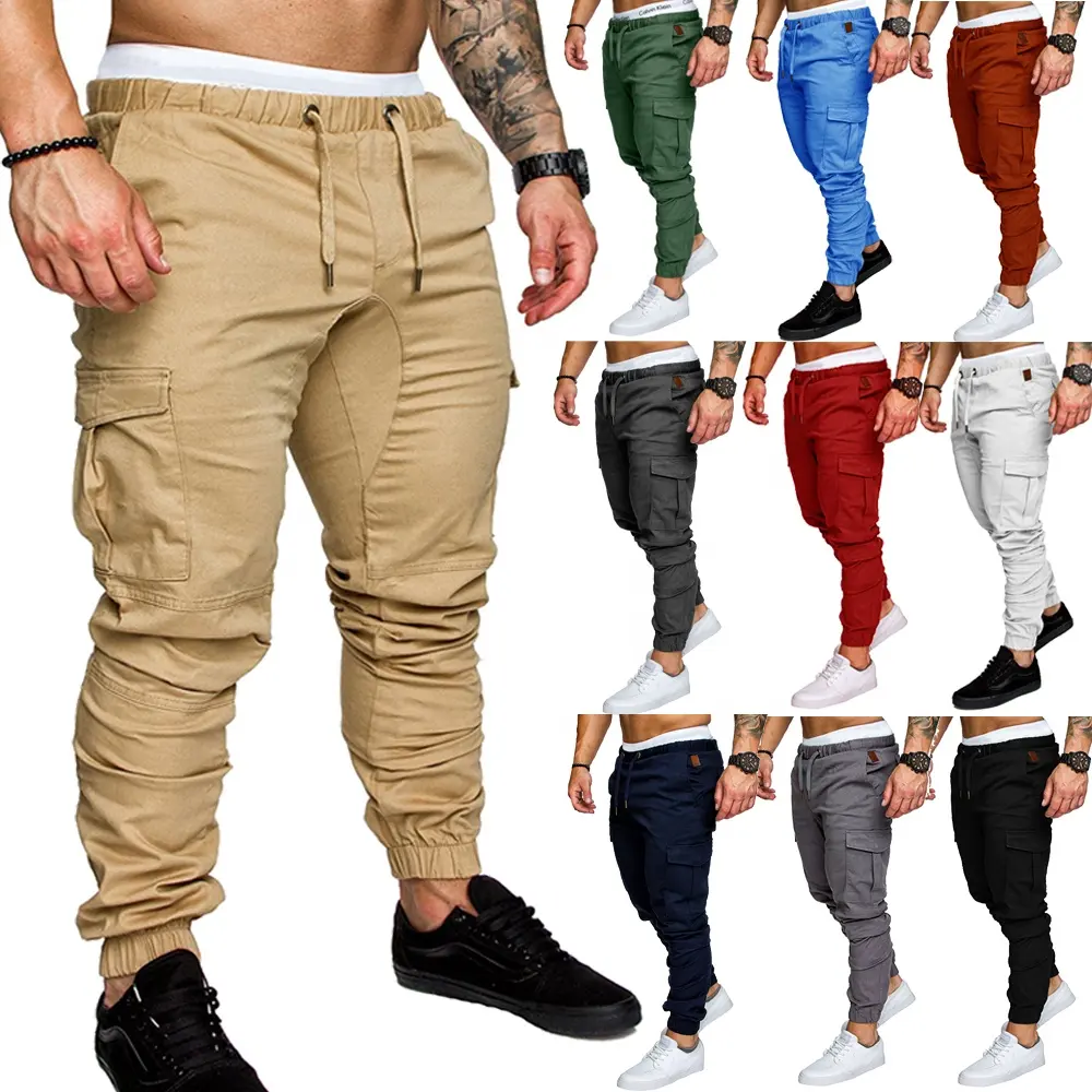 Pantalons pour hommes européens et américains Pantalons multi-poches Pantalons décontractés pour hommes Collants 100% Polyester Crocheté Lâche