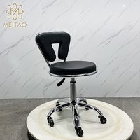 Tabouret de comptoir en cuir de bar noir avec cadre en métal, chaise de barbier avec roue pour salon de beauté