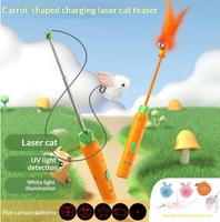 Jouet interactif télescopique pour chat en forme de carotte avec plume et clochette, à infrarouge