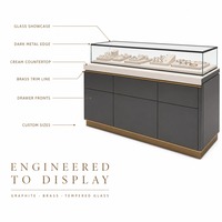 Maßgefertigte Wandmontierte Schmuckvitrine Metallrahmen Holzrückwand Glas LED-Vitrine für Schmuckgeschäfte Großhandel