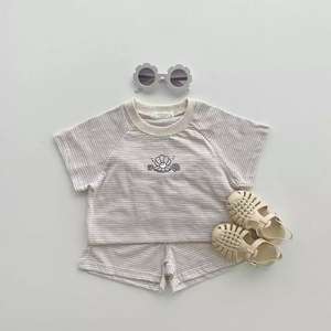 Conjunto de ropa para bebé, novedad de verano 2022, ropa de 2 uds para niña, camiseta de manga corta + traje corto de algodón a rayas para niño - Product Image 6