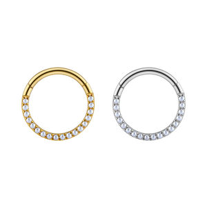 Right Grand ASTM F136 Titanio 16G Anillo de segmento con bisagras Cara frontal Perla Septum Clicker Daith Cartílago Aro Pendiente Piercing - Product Image 2