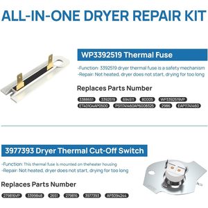 Elemento calefactor para secadora WED4815EW1, 120V, 1500W, acero inoxidable, para Whirlpool Amana Kenmore serie 70 80 - Product Image 5