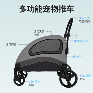 Passeggino per Cani Anziani All'Ingrosso, 4 Ruote, Pieghevole, Design per Ogni Terreno, Maniglie Regolabili, Doppio Ingresso, Ampio Spazio di Stoccaggio - Product Image 6