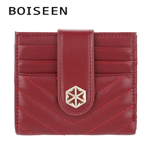 Boiseen Women's Short Wallet Pu Leather Multi Card Slots Embroidered Geometric Pattern Deep Red Fashion Wallet - Product Image 1