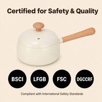 Casserole en céramique antiadhésive en aluminium de 18 cm, pot à lait sans PTFE, compatible induction et gaz, poignée en bois, casserole de cuisson OEM