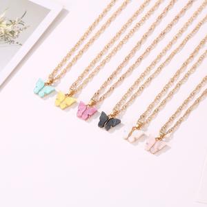 Zoete Acryl Kleur Vlinder Ketting Voor Vrouwen Lange Wilde Sleutelbeen Keten Hanger Geraffineerd Stijlvolle Mujer Gift 2020 Trendy Goud - Product Image 2