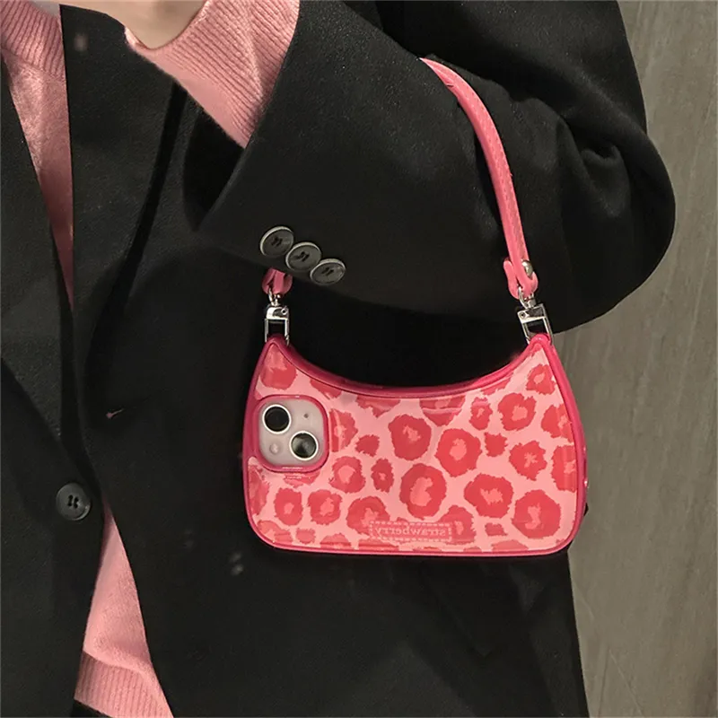 Ins Stylish Leopard Print 3D Handbag Phone Case For iPhone 14 13 12 Pro Max 11 Cartoon Bunny Underarm Bag Shockproof Soft Cover