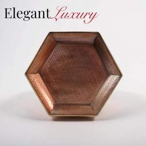 Plateau de service élégant LEATHERVINES finition cuivre |   Plateau hexagonal 16x15 pouces pour fêtes, repas et accessoires de table décoratifs 2026 - Product Image 6